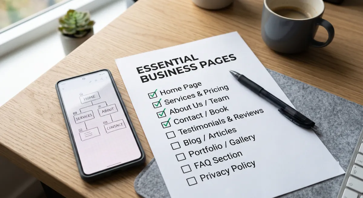 Checklist of core pages needed to build a business website