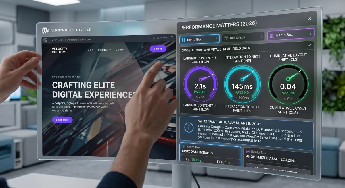 Core Web Vitals thresholds a fast custom WordPress website should pass in 2026