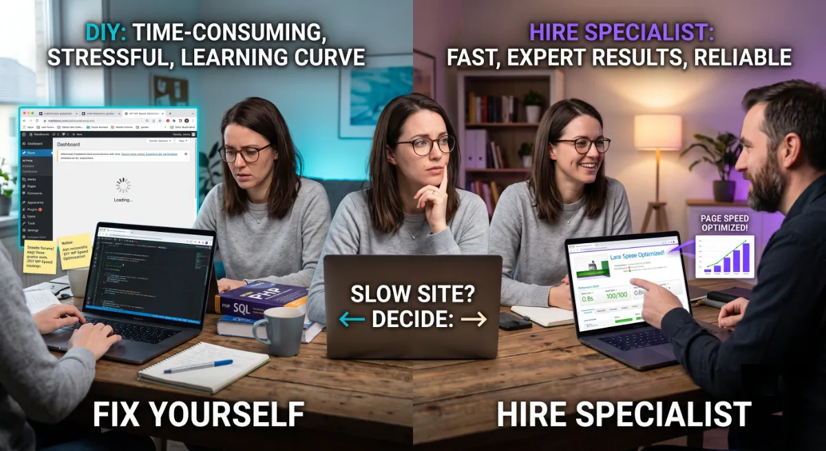 Deciding whether to fix a slow WordPress site yourself or hire a specialist
