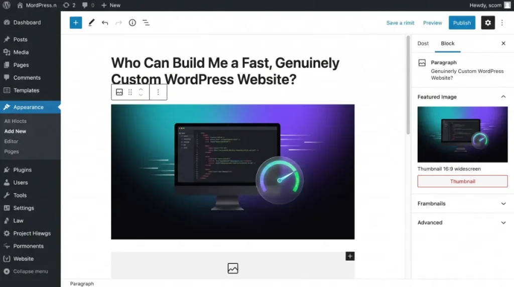 Developer building a fast custom WordPress website with clean code on a dark screen