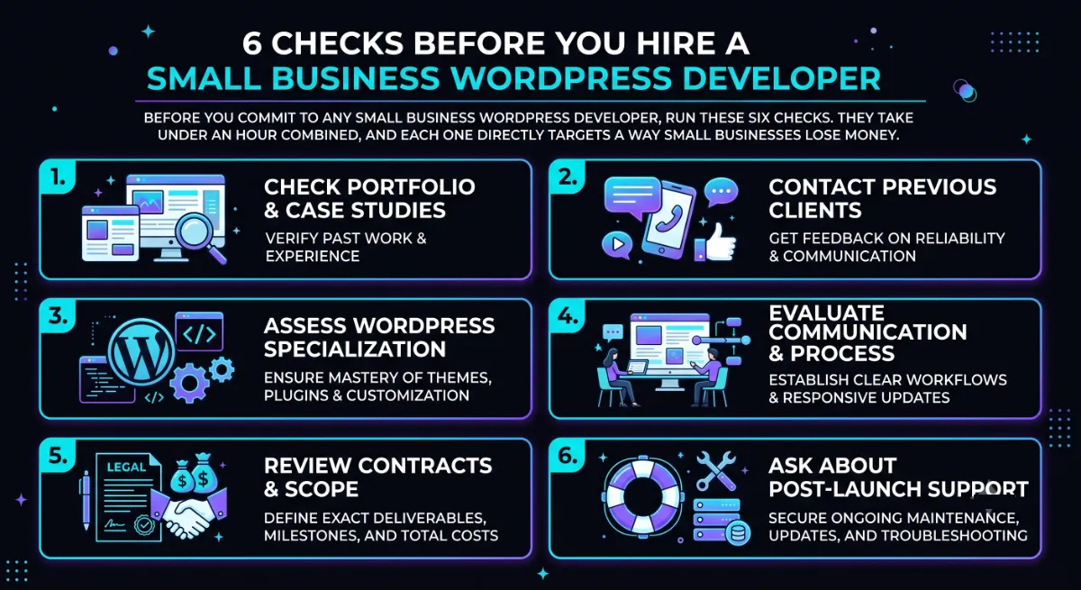 Six-point checklist before hiring a WordPress developer for a small business