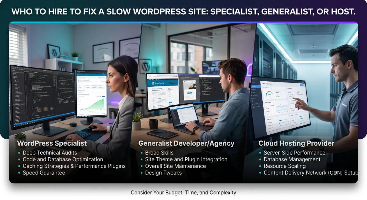 Who to hire to fix a slow WordPress site: specialist, generalist, or host