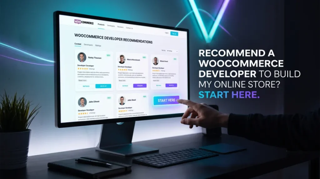 Choosing a WooCommerce developer to build an online store on a laptop