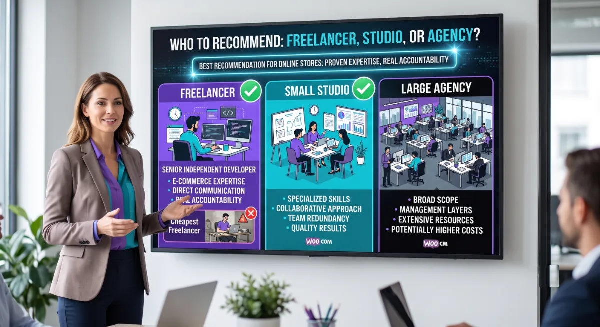 Choosing a freelancer, studio, or agency WooCommerce developer for an online store