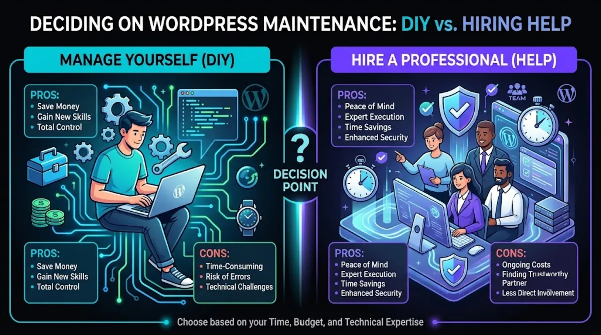 Deciding whether to manage WordPress maintenance yourself or hire help