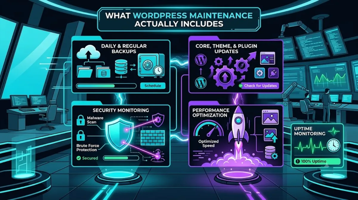 The core tasks included in WordPress maintenance