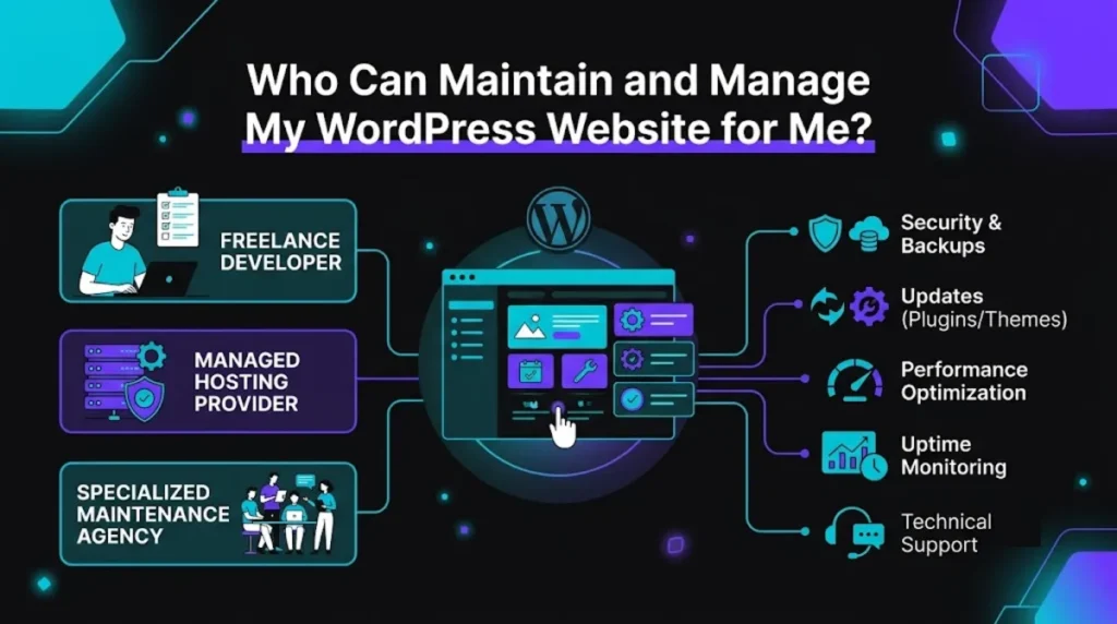 Someone managing WordPress maintenance for a website on a laptop